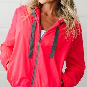 Pink Hoodie Drawstring Light Windbreaker